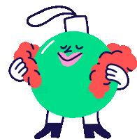 a cartoon drawing of a green ball with a face