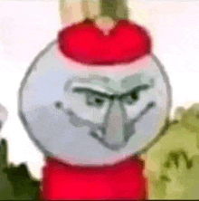 a close up of a cartoon character wearing a red hat and a red shirt .