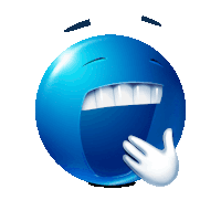 a blue smiley face is laughing with a hand covering its mouth