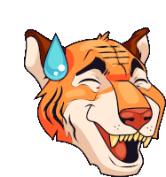 a cartoon drawing of a tiger laughing with a sweaty eye