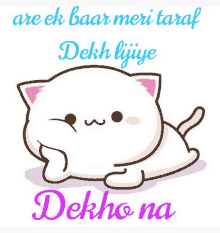 a cartoon cat is laying down with the words are ek baar meri taraf dekh lijiye dekho na