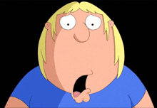 a cartoon character with blonde hair and a blue shirt has a surprised look on his face