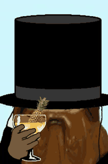 a cartoon of a man wearing a top hat and holding a pineapple