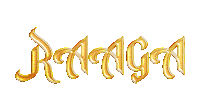 the word raaga is written in gold letters on a white background