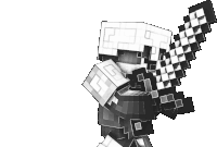 a black and white drawing of a minecraft character holding a sword .