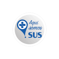 a button that says aqui somos sus with a blue cross on it