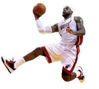 a basketball player in a heat jersey jumps in the air