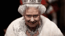 queen elizabeth ii wearing a tiara and a fur coat