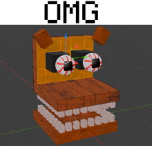 a 3d model of a monster with the word omg on top