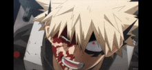 a close up of a cartoon character with blood on his face and the words anime.tv below him