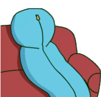 a cartoon drawing of a person laying on a red couch with their legs crossed