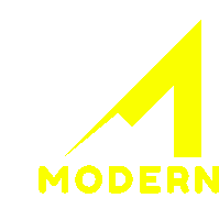 a yellow logo with the word modern on it