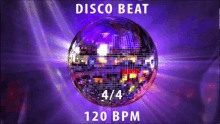 a disco ball with the words disco beat 120 bpm on the bottom