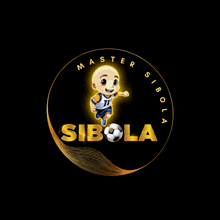 a logo for mastersibola sibola with a cartoon character holding a soccer ball