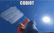 a picture of a person with a parachute that says codiot on it