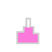 a pixel art drawing of a pink bottle with a white border .