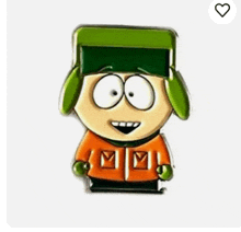 a cartoon character from south park wearing a green hat and an orange jacket