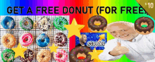 a poster advertising a free donut for $ 10