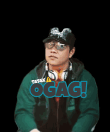 a man wearing sunglasses and headphones with the word ogag on the bottom right