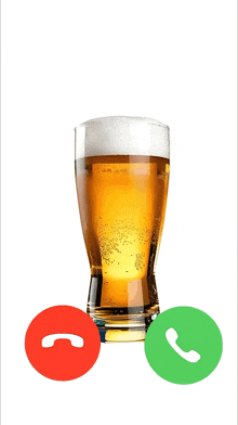 a glass of beer with a red and green circle with a phone on it