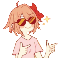 a drawing of a girl wearing sunglasses pointing