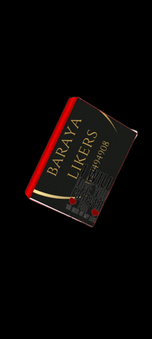 a book titled baraya likers is laying on its side on a black background