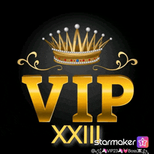 a gold vip xxii logo with a crown on top