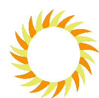 a white circle with orange and yellow rays around it