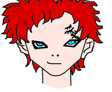 a cartoon drawing of a person with red hair and blue eyes