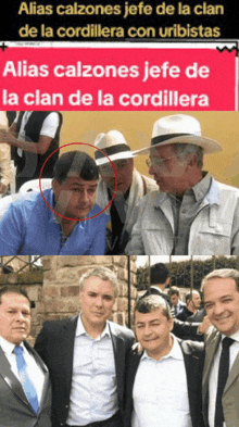 a group of men are posing for a picture and the caption says alias calzones jefe de la clan de la cordillera