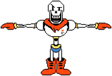 a pixel art drawing of papyrus from undertale with his arms outstretched