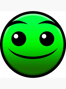 a green smiley face with big eyes and a smile on it 's face .