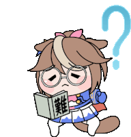 a cartoon of a cat reading a book with a question mark above her head