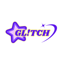 a purple and yellow logo for glitch with a star in the center