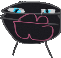 a drawing of a person 's face with glasses and a pink mouth