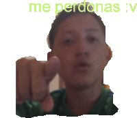 a blurry picture of a man pointing at the camera with the words me perdonas : v below him