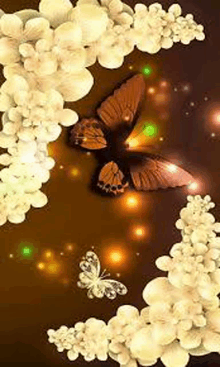 a group of butterflies are flying around a bunch of flowers .