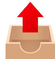 a red arrow is pointing up over a brown box