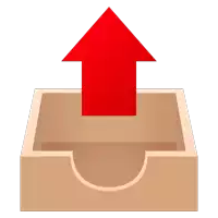 a red arrow is pointing up over a brown box