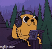 a cartoon character is wearing headphones and holding a cassette tape ..