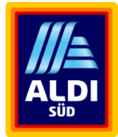 a logo for aldi south with a yellow border