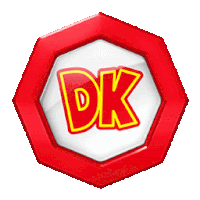 a red octagon with a yellow dk logo on it