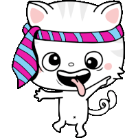 a cartoon drawing of a cat wearing a striped headband