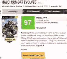 a website for halo combat evolved has a 97 metascore