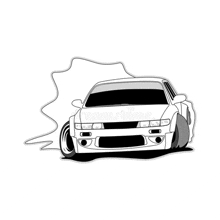 a black and white drawing of a drift car on a white background