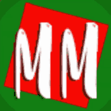 the letter m is on a green and red background .