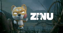 a cartoon dog with a bandage on its head and the word zinu behind him