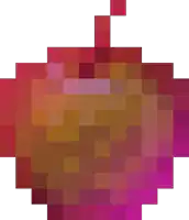 a pixel art image of a red apple with a pink stem