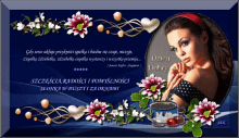 a picture of a woman surrounded by flowers with the words dzien dobry on the bottom