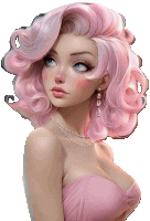 a drawing of a woman with pink hair